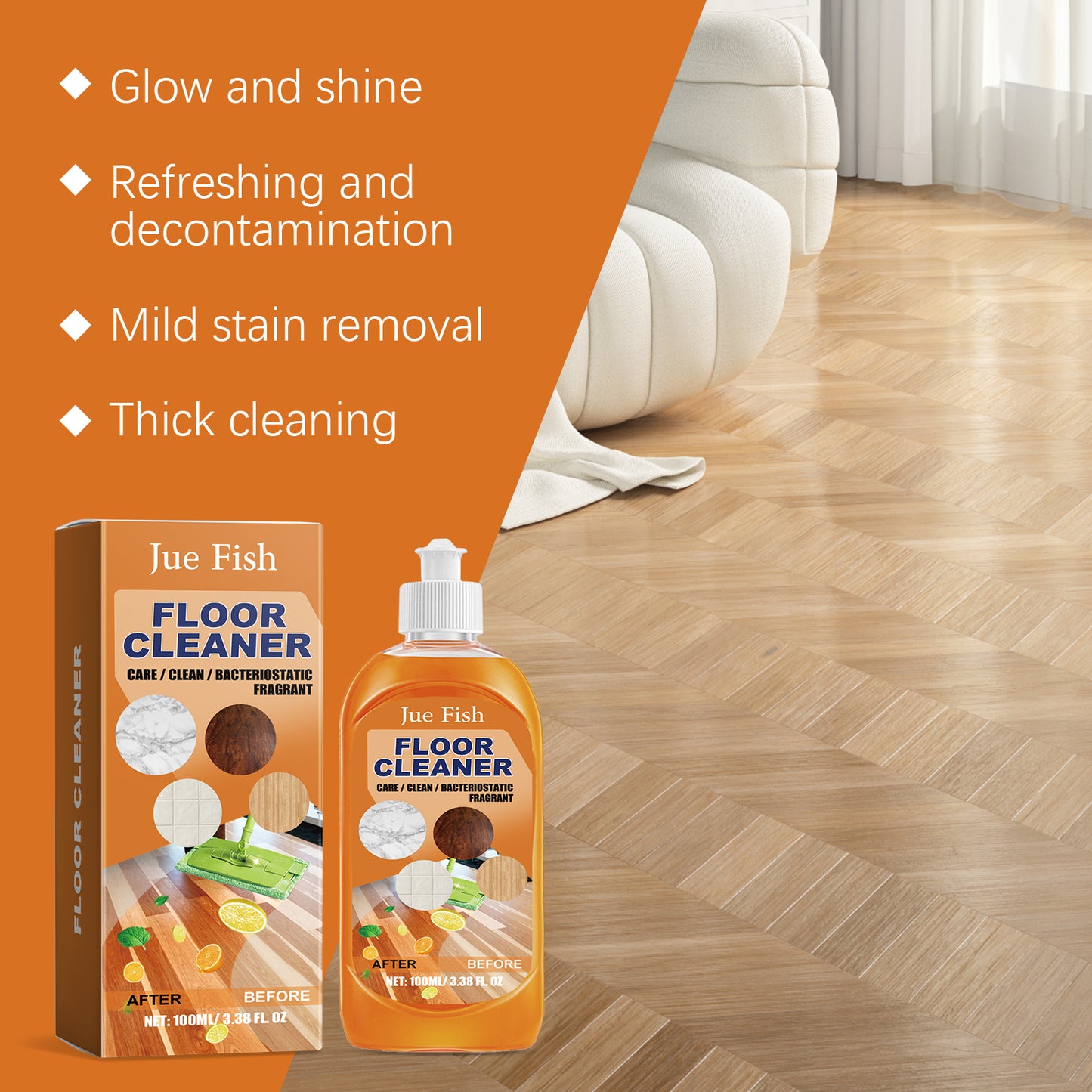 Jue-Fish Floor Cleaner Wood Floor Cleaning Polishing Brightening Strong Decontamination Descaling Tile Cleaner