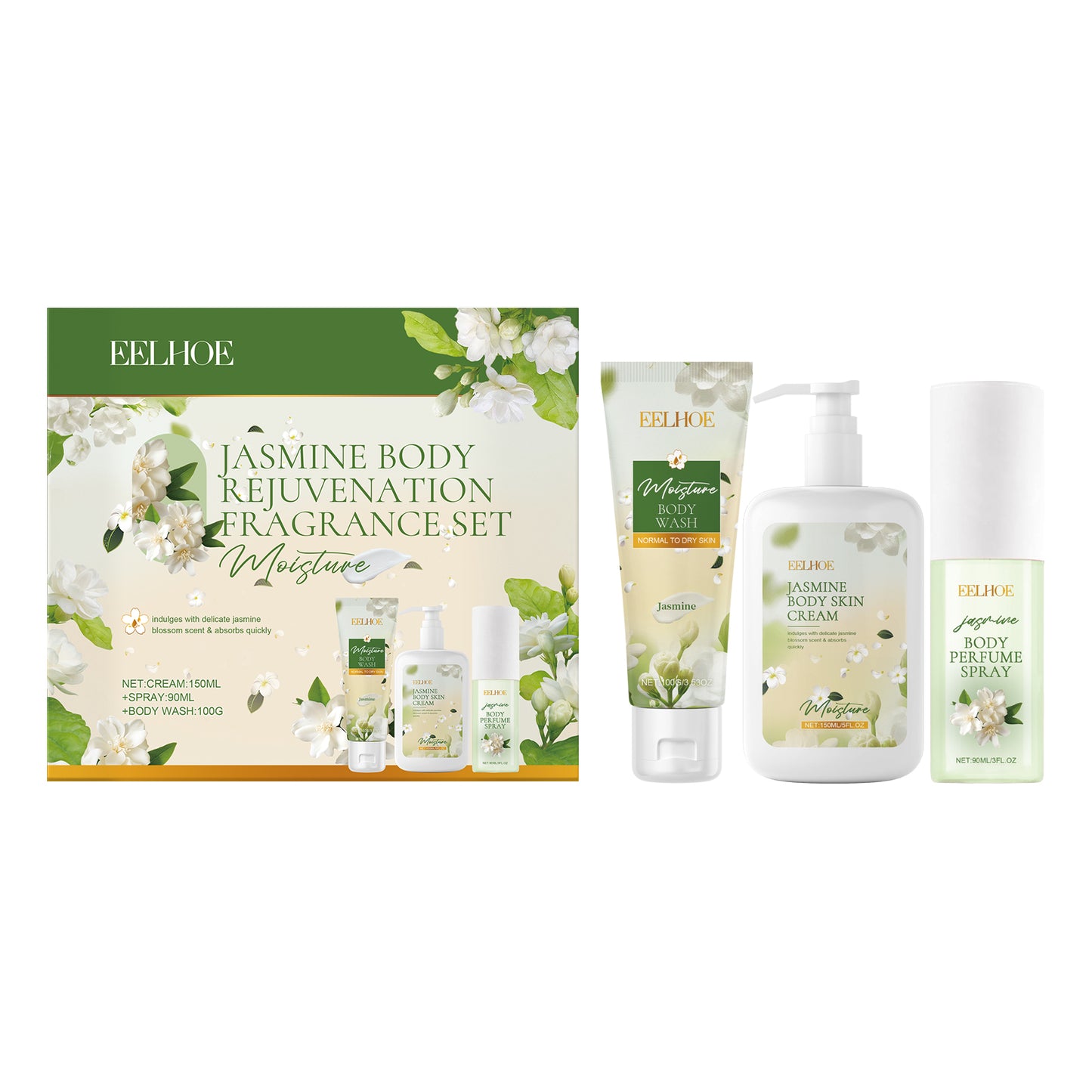 EELHOE Jasmine Body Care Set Gentle Cleansing Moisturizing Body Skin Jasmine Light Fragrance Long-lasting Fragrance