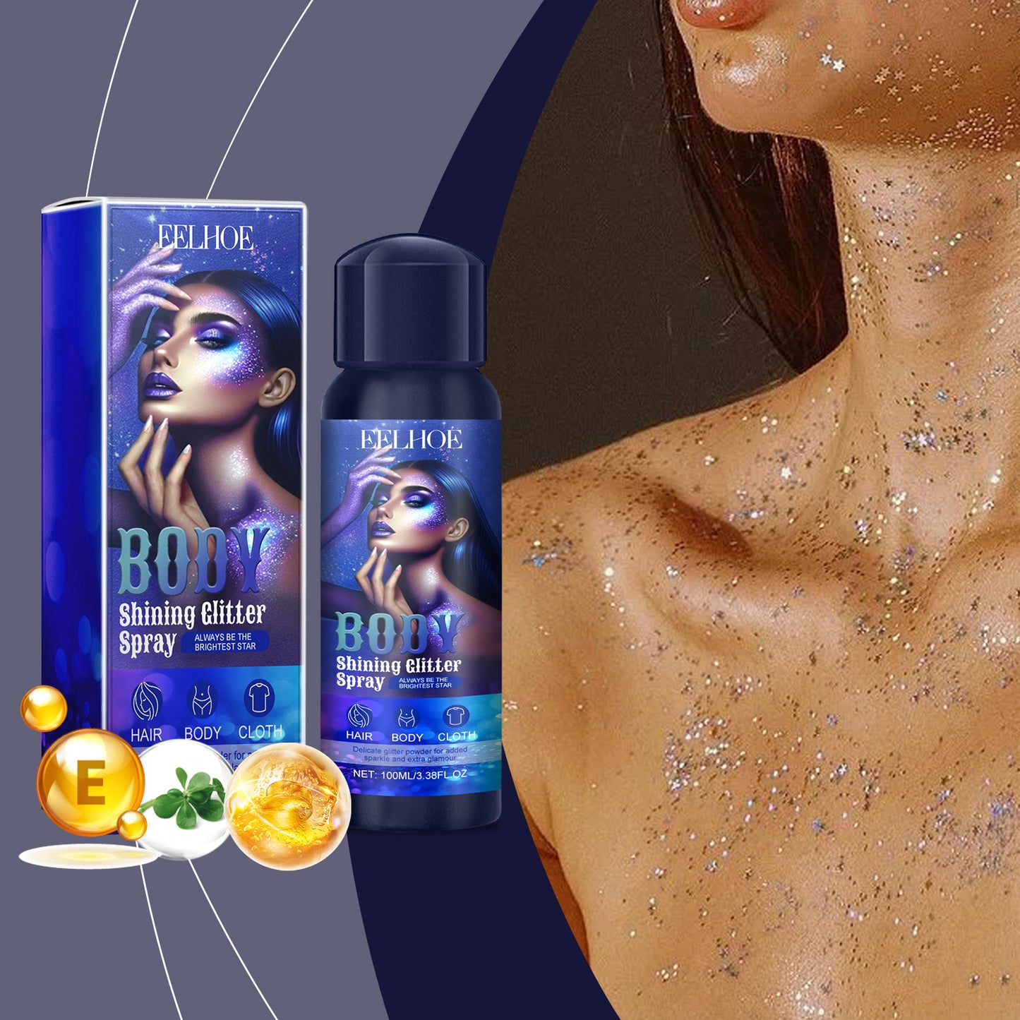 EELHOE Highlighting Glitter Spray Shimmer Spray Highlight Spray Natural Three-dimensional Long-lasting Brightening Glitter Powder