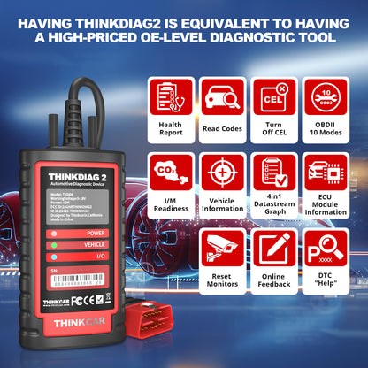 Thinkdiag 2 OBD2 Scanner Support CAN FD Protocols Fit for Car Brands Free Full Softwares 16 Reset Functions ECU Code