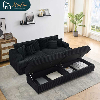 US Luxury Modern Oversized Double Chaise Loveseat Couch Fluffy Corduroy Fabric Free Shipping Home Furniture Living Room Bedroom