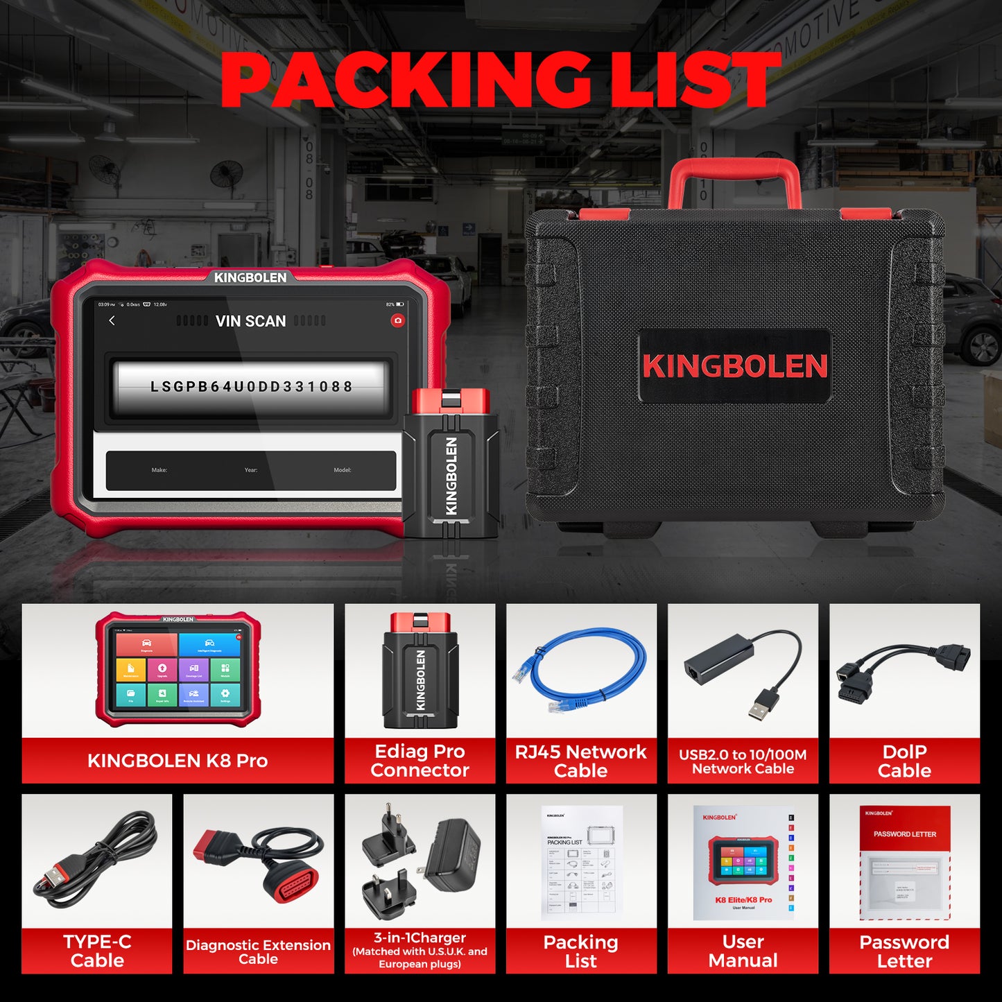 KINGBOLEN K8 PRO All System Diagnostic Scan Tool Bi-Directional CAN-FD OBD2 Scanner 34 Reset ECU Coding