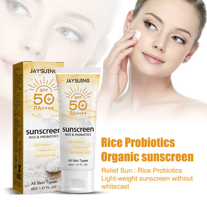 Jaysuing Probiotic Rice Organic Protective Cream Non-greasy Outdoor UV Protection Cream for Face Body